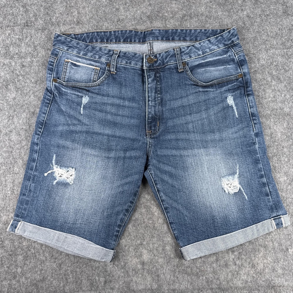 Bench Hatoy Women's Denim Shorts Medium Blue Distressed Selvedge Cotton Casual